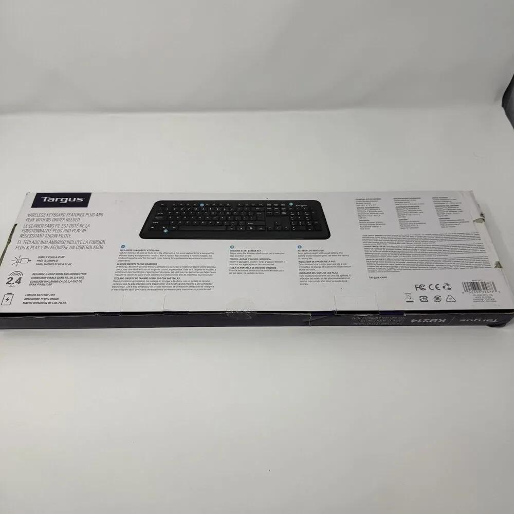 Targus 2.4GHz Wireless Slim Keyboard KB214 USB Receiver Windows 7/8/10/11 PC Mac